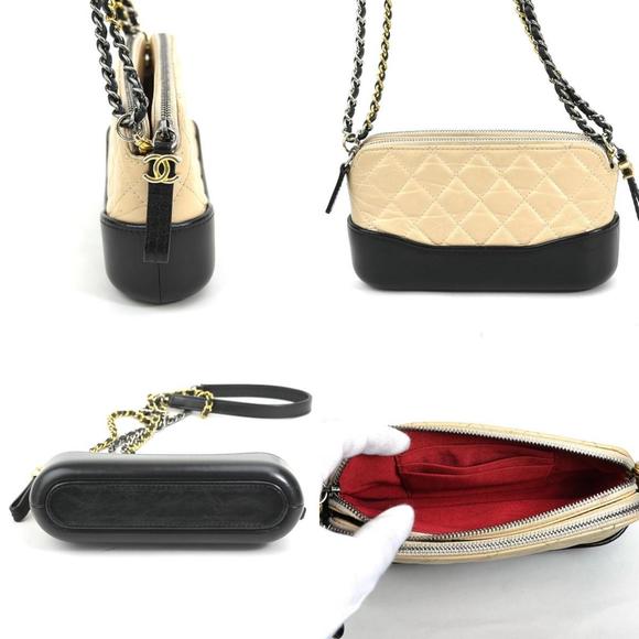 CHANEL Shoulder Bag Gabriel Leather Beige Black Silver Gold e58786i - Picture 2 of 5